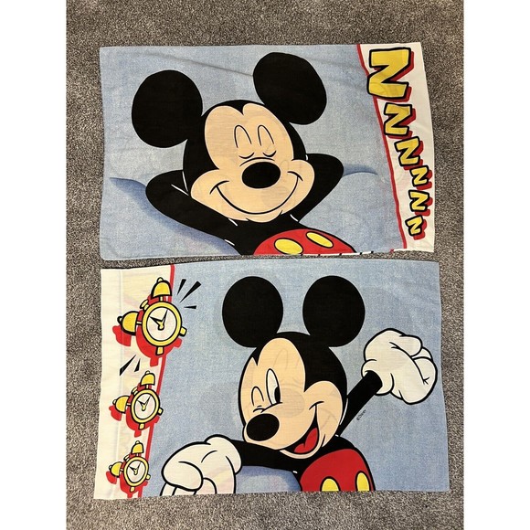 Vintage Disney Mickey Mouse Rise And Shine Standard Cotton Pillow Cases 2 - Picture 1 of 9
